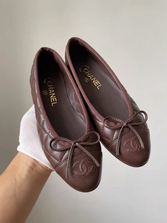CHANEL​​​​​​ Shoes - CHANEL Brown Quilted Leather Bow Ballet Flats